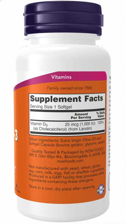 Now Vitamin D-3 1,000 IU, 180Caps