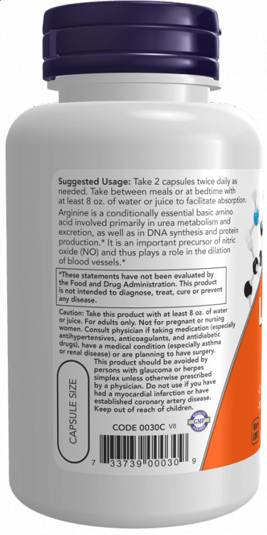 Now L-Arginine 500 mg, 100Caps