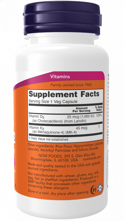 Now Vitamin D-3 & K-2 120V.Caps
