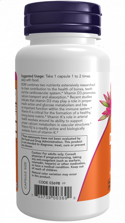 Now Vitamin D-3 & K-2 120V.Caps