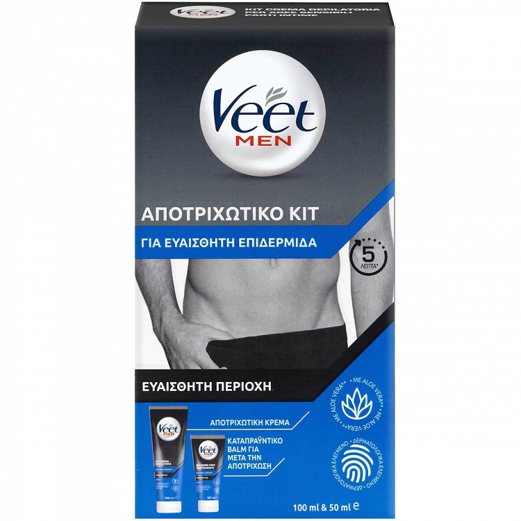 Veet Men Intimate Hair Removal Kit with Cream, 100ml & Aftercare Balm, 50ml, 1set