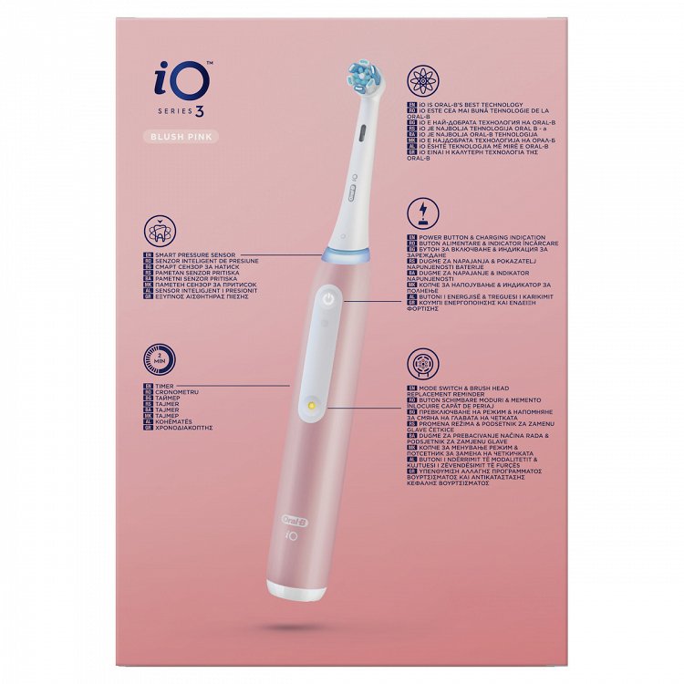 Oral-B iO Series 3 Electric Toothbrush with Pressure Sensor and Travel Case – Pink