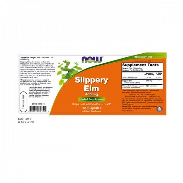 Now Foods Slippery Elm 400mg 100 Capsules