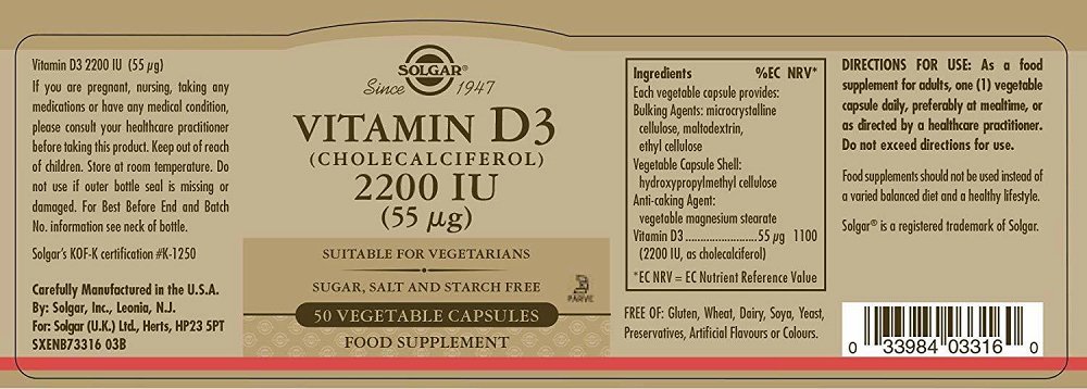 Solgar Vitamin D3 2200 IU (55 µg) 50v.caps