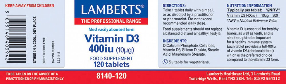 LAMBERTS Vitamin D 400iu 120tabs