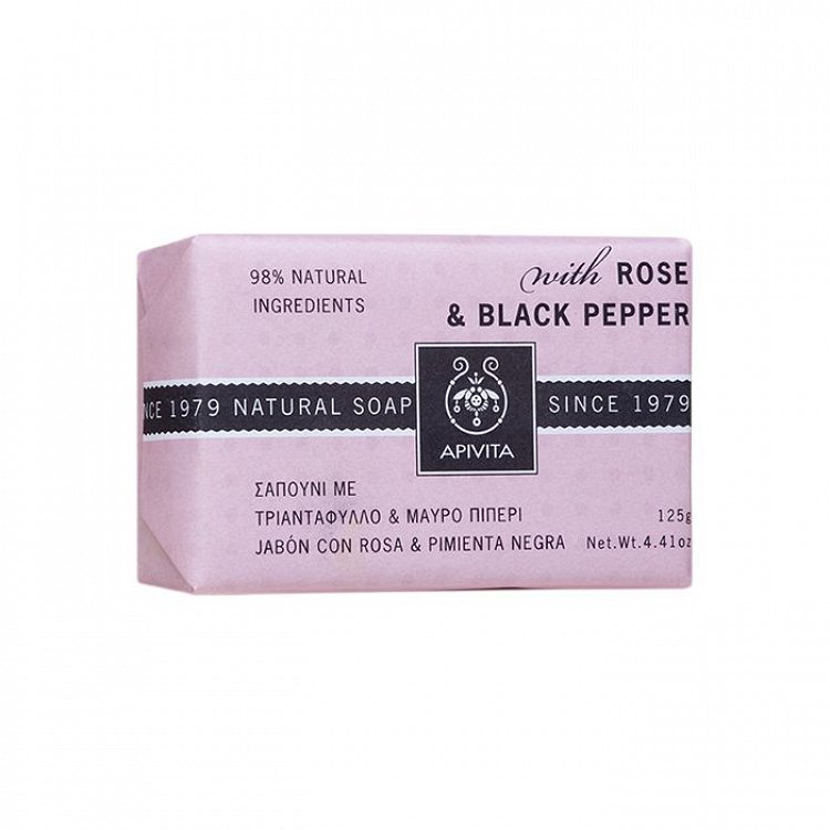 Apivita natural Soap, Rose & Black Pepper Soap 125g