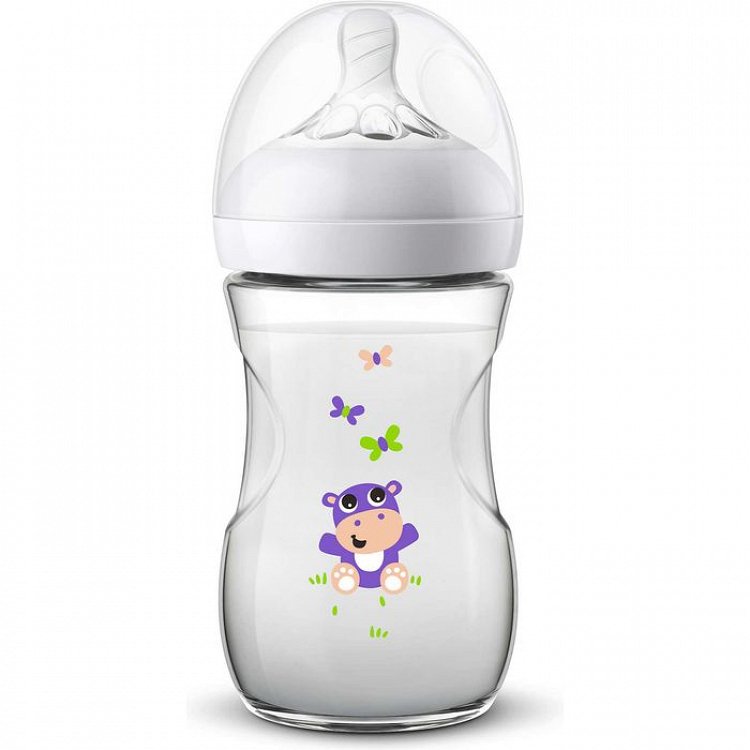 Avent Natural SCF070/22 Silicone Nipple Polypropylene Bottle - Hippo, 260ml