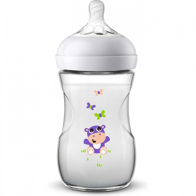 Avent Natural SCF070/22 Silicone Nipple Polypropylene Bottle - Hippo, 260ml