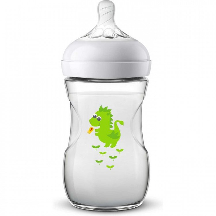 Avent Natural SCF070/24 Polypropylene Bottle with Silicone Nipple Dragon 1m+, 260ml