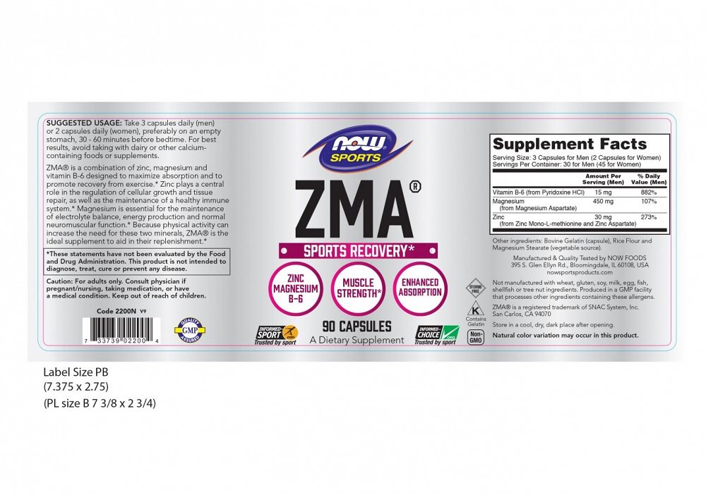 Nowfoods ZMA 800mg 90caps Regeneration of muscle tissue