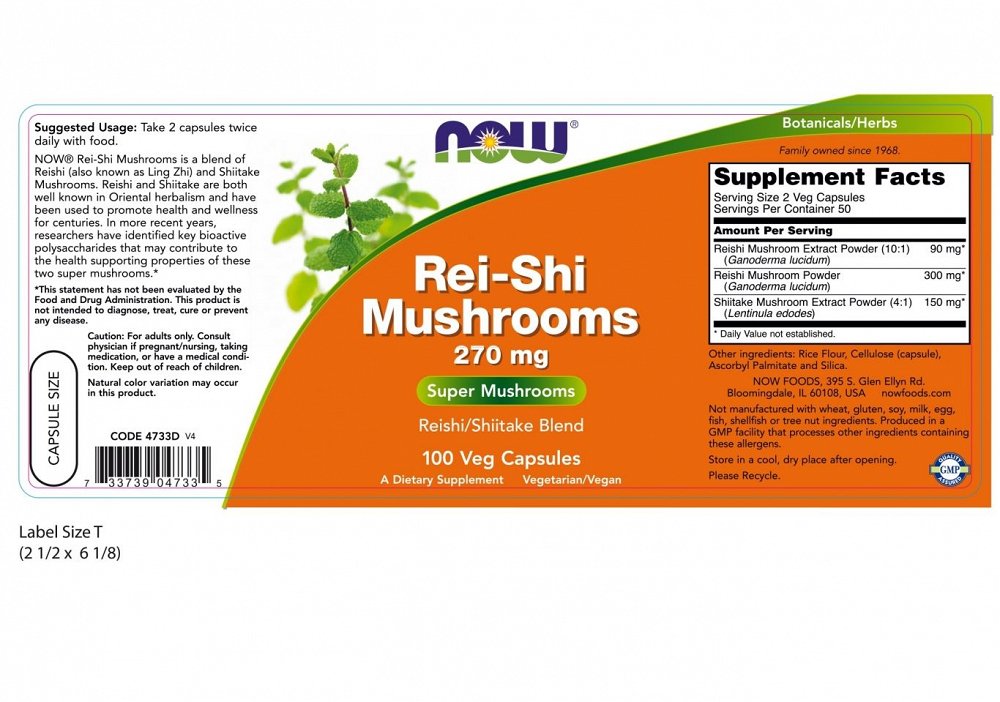 Now Rei-Shi Mushrooms 270 mg, 100Caps
