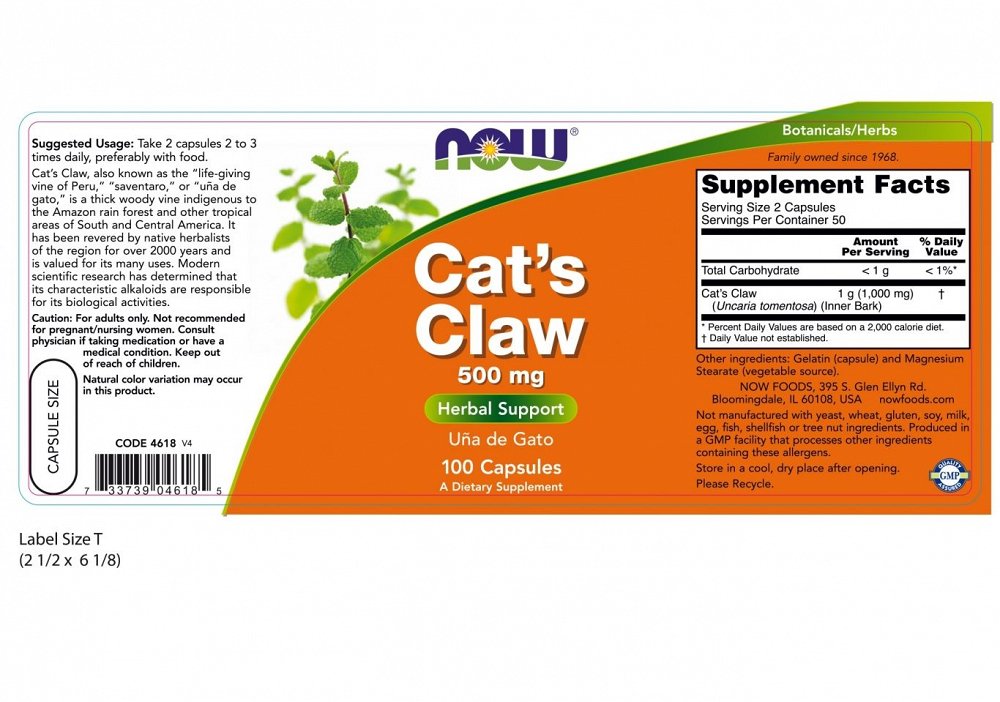 Now Cat's Claw 500 mg, 60Caps