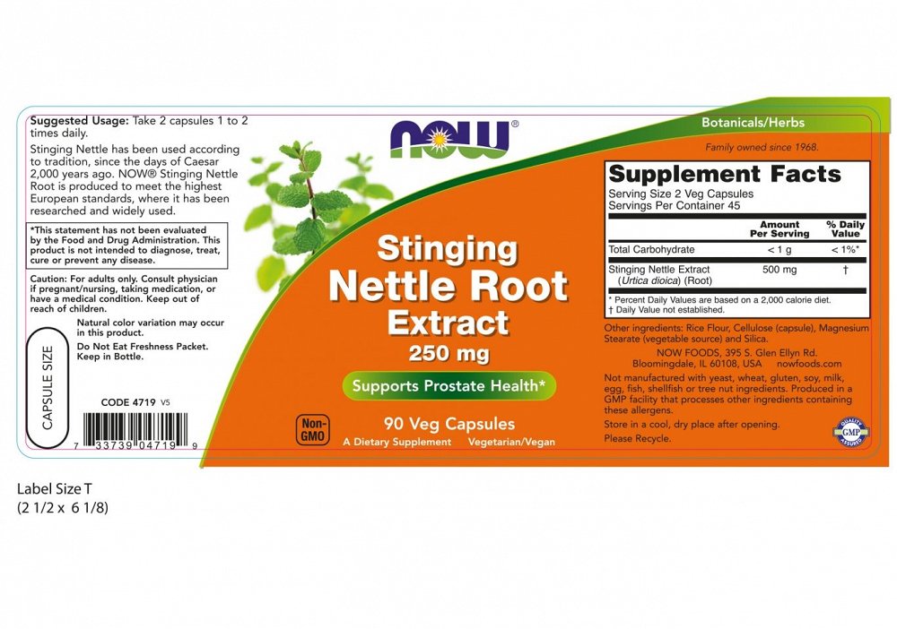 Now Stinging Nettle Root Extract 250 mg, 90V.Caps
