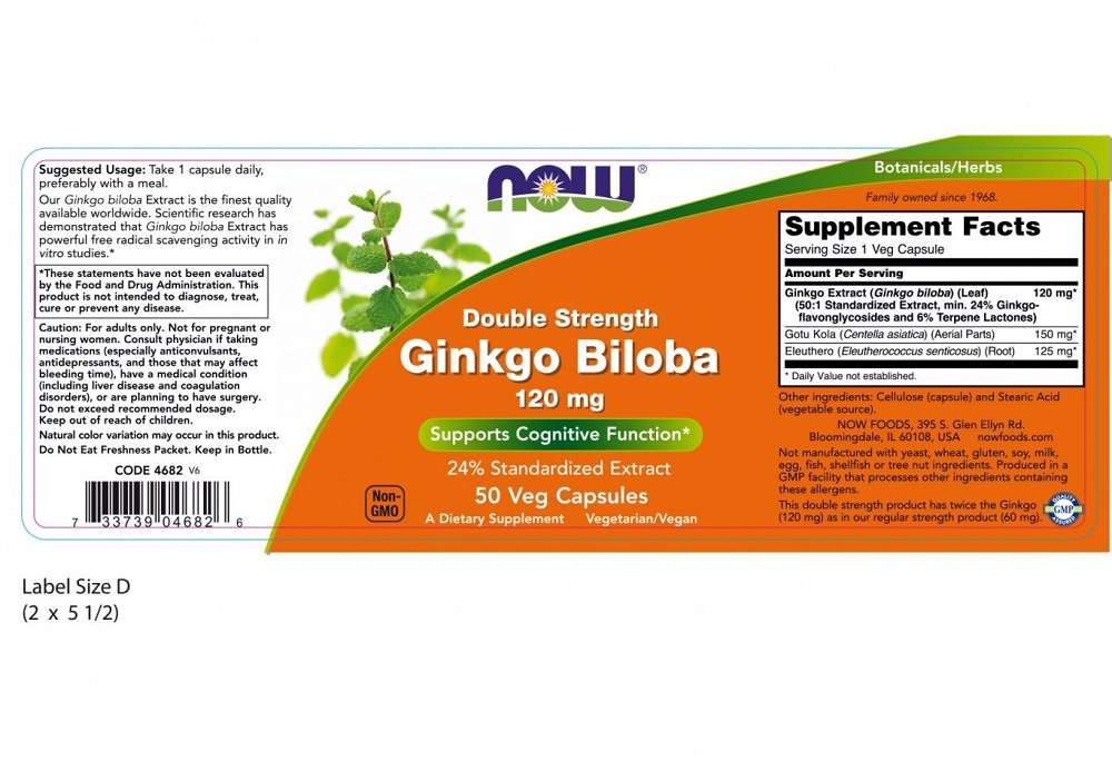 Now Ginkgo Biloba 120mg, 100V.caps