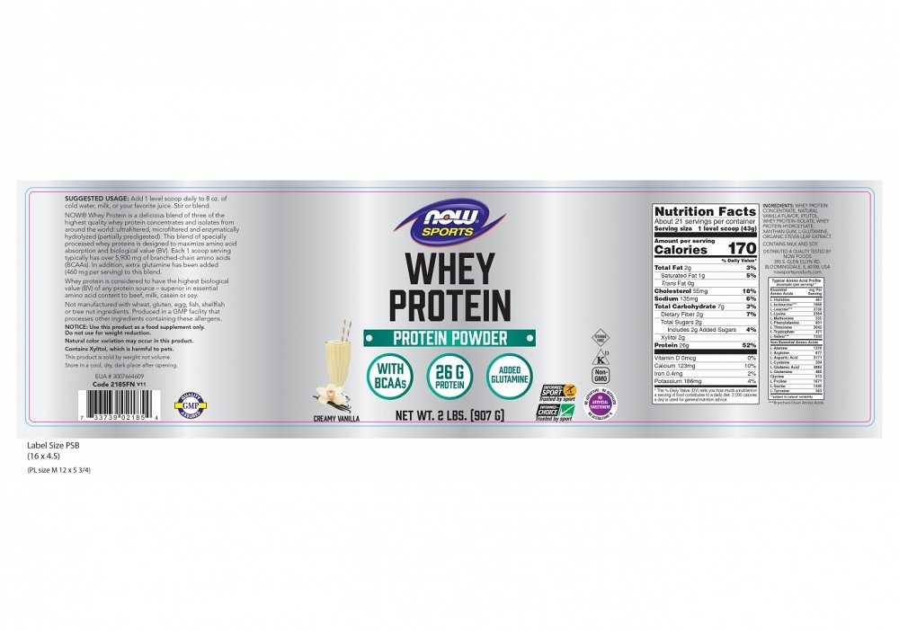 Now Whey Protein Isolate, Creamy Vanilla Powder, 816g