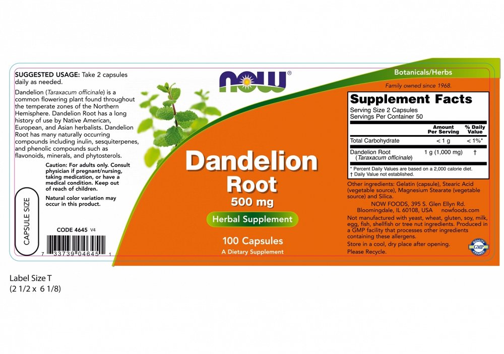 Nowfoods DANDELION ROOT 500mg 100 CAPS