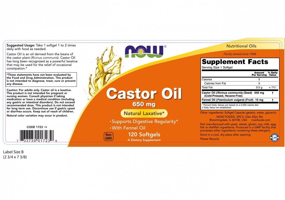 Now Castor Oil 650mg, 120Caps