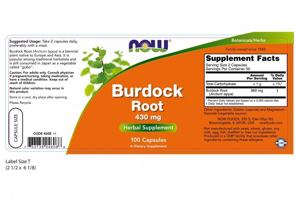 Now Burdock Root 430 mg, 100Caps