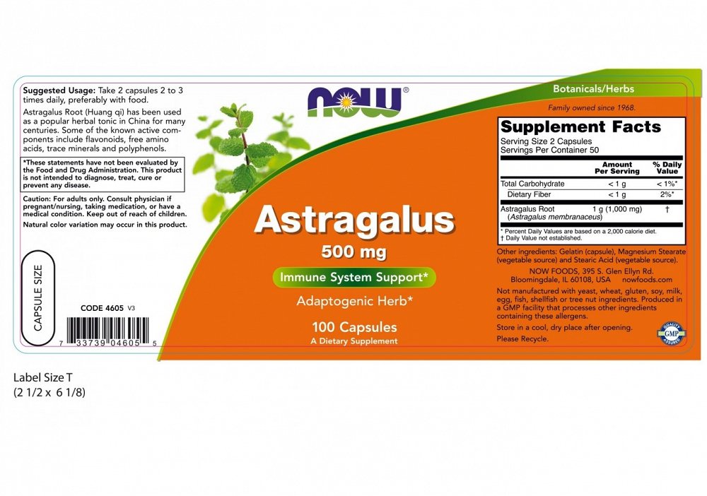 Nowfoods ASTRAGALUS 500mg 100 CAPS For Digestion