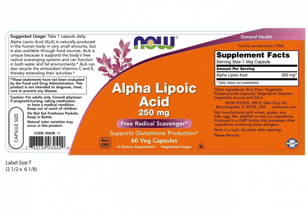Now Alpha Lipoic Acid 250 mg, 60V.Caps
