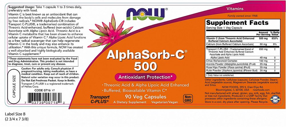 Now AlphaSorb-C 500mg, 90V.Capsules