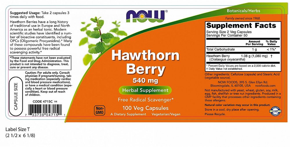 Now Hawthorn Berry 540 mg 100V.Caps