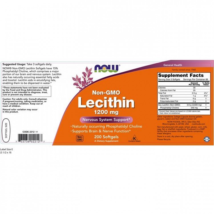 Nowfoods LECITHIN 1200mg 200 S. GELS Fat Burning
