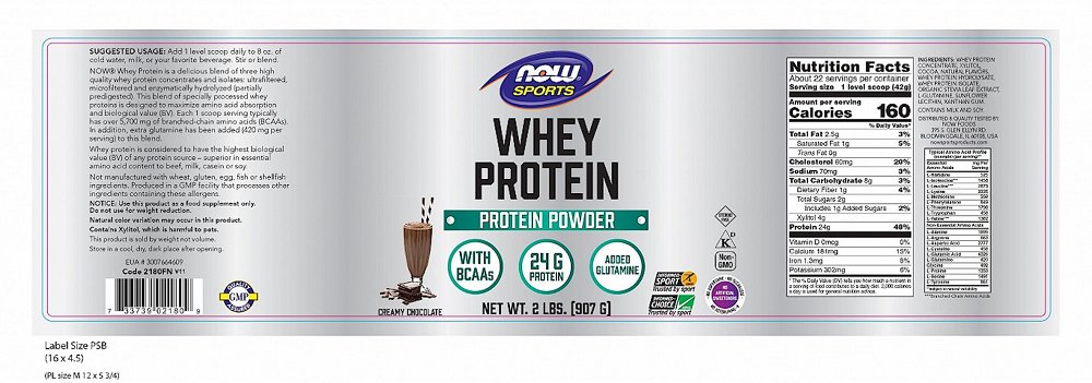 Now Whey Protein Dutch Chocolate Powder, 816g