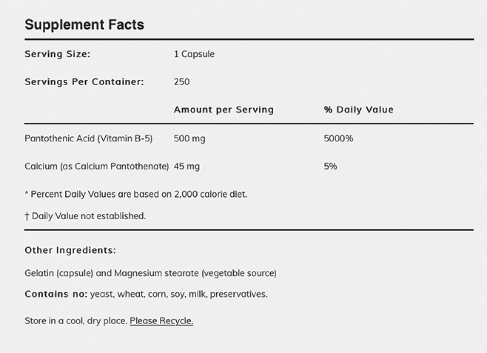 NOW  Pantothenic Acid 500mg 