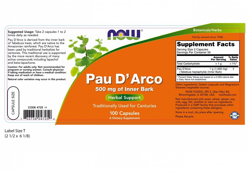 Nowfoods PAU D''ARCO 500mg 100 CAPS Strengthening the immune system