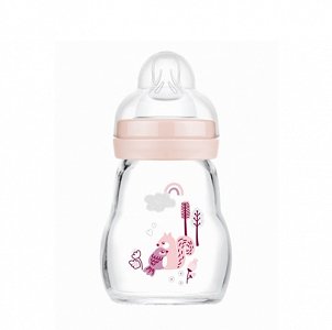 Mam Glass Bottle Feel Good Anti-Colic with Silicone Nipple for 0+ Months Pink Kitten 170ml