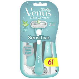 Venus Sensitive Disposable Body Razors with 3 Blades & Lubricating Strip for Sensitive Skin, 3pcs