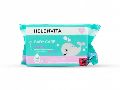 Helenvita Sensitive Hypoallergenic Baby Wipes with 99% Water, Alcohol-Free 64 pcs