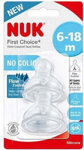 Nuk Silicone Nipples with Slow Flow for 6+ Months (2-Pack)
