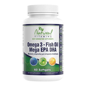 Natural Vitamins Omega 3 Fish Oil Mega EPA DHA Ιχθυέλαιο 1000mg - 60 Μαλακές Κάψουλες