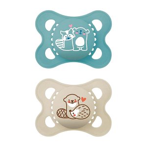 Mam Orthodontic Silicone Pacifiers Original 2-6 Months – Fox/Raccoon Design, Green & Beige (2 pcs)