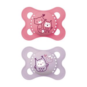 Mam Orthodontic Silicone Pacifiers Original 2-6 Months – Fox/Owl Design, Pink & Purple  2 pcs