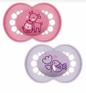 Mam Orthodontic Silicone Pacifiers Original 16+ Months – Deer/Bird Design, Pink & Purple 2 pcs