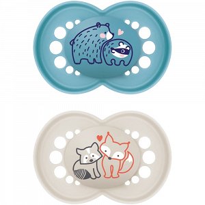 Mam Orthodontic Silicone Pacifiers Original 16+ Months – Bear/FoxDesign, Blue & Beige 2 pcs