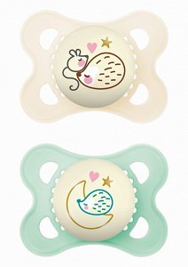 Mam Original Night Silicone Pacifiers Beige-Mint Hedgehog Design for 2-6 Months 2pcs