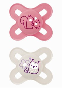 Mam Orthodontic Silicone Pacifiers Original Start 0-2 Months –Squirrel /Owl Design, Pink & Beige (2 pcs)