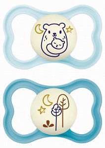 Mam Air Night Silicone Pacifiers Light Blue-Blue for 16+ Months (2pcs)