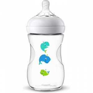 Avent Natural SCF070/23 Polypropylene Bottle with Silicone Nipple - Whale, 260ml